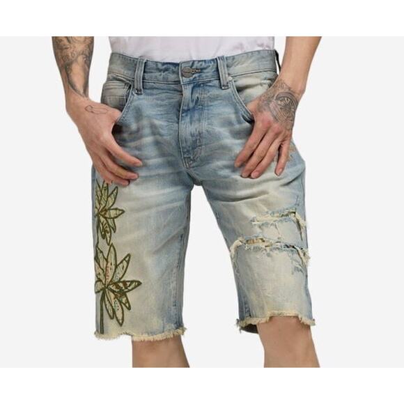 Smoke Rise Graffiti Distressed Men's Denim Cargo Shorts size 32 - Picture 1 of 8